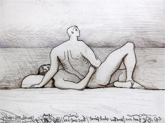 Henry Moore (1898-1986) Reclining man and woman I, 1975, 8.5 x 10.75in.